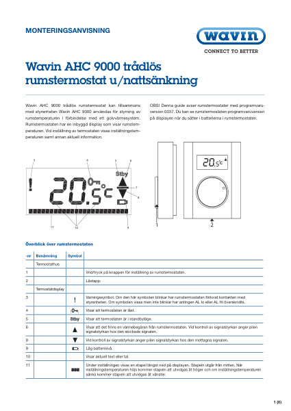 AHC 9000 trådlös rumstermostat Monteringsanvisning