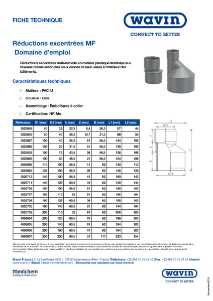Fiche technique - Réductions excentrées MF