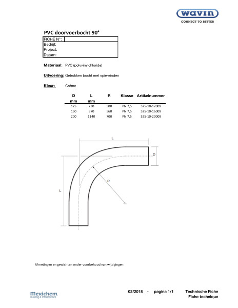 PVC PN75 doorvoerbocht crème 90° / coude de passage