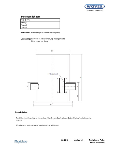 Technische fiche Instroomlichaam HDPE 