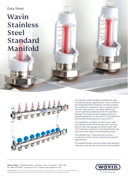 Wavin Comfia Stainless Steel Manifold Data Sheet