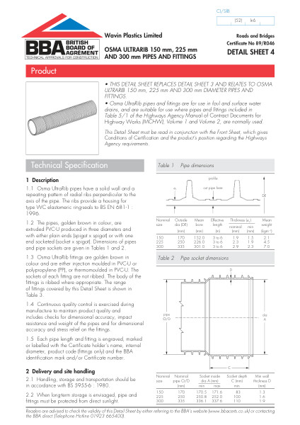 Agrément Detail sheet 4 - Pipes and fittings