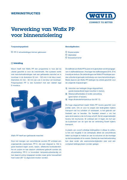 Werkinstructie verwerking van Wafix PP voor binnenriolering