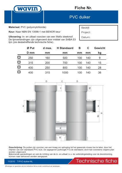 Technische fiche PVC duiker / Fiche technique puisard à chicanes