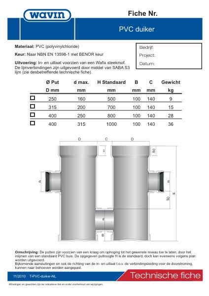 Technische fiche PVC duiker / Fiche technique puisard à chicanes