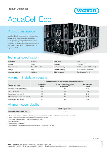 Wavin AquaCell Eco data sheet