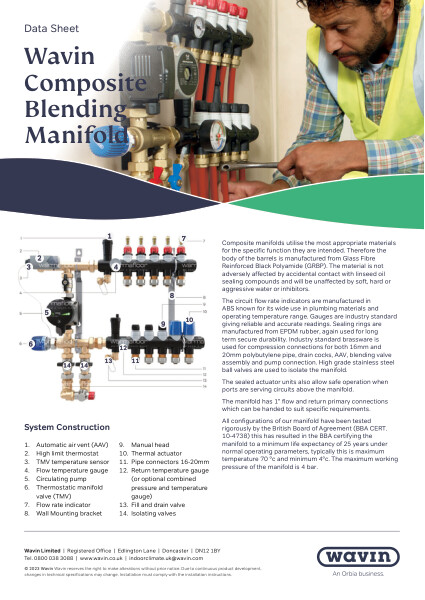 Wavin Comfia Composite Blending Manifold Data Sheet