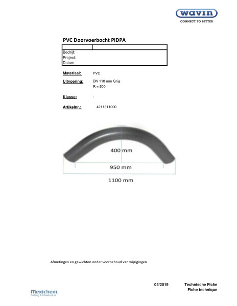 Technische fiche / Fiche technique PVC Doorvoerbocht PIDPA/Coude de passages en PVC, modèle PIDPA