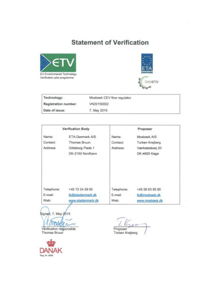 Certifikát ETV – vírové ventily