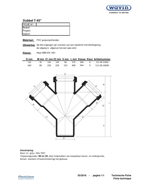 PVC dubbel T45° / PVC double 