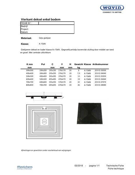 Vierkant deksel enkel bodem / Couvercle carré simple fond