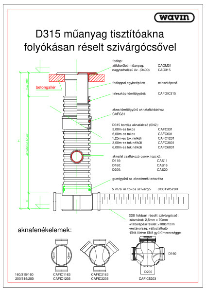 Műanyag tisztítóakna folyókásan réselt szivárgócsővel CAD rajz