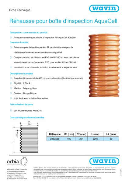 Fiche technique Wavin AquaCell - Réhausse IC 400