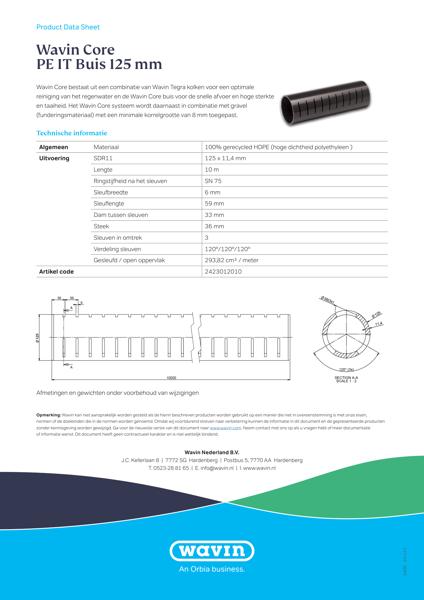 Product Datasheet Wavin Core PE IT Buis 125 mm
