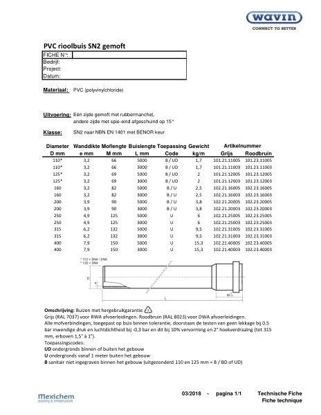 SN2 PVC mofbuis / tuyau manchon BENOR