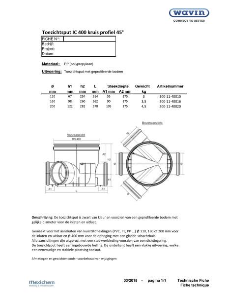 Toezichtput IC400 kruis 45° / chambre de visite croix 