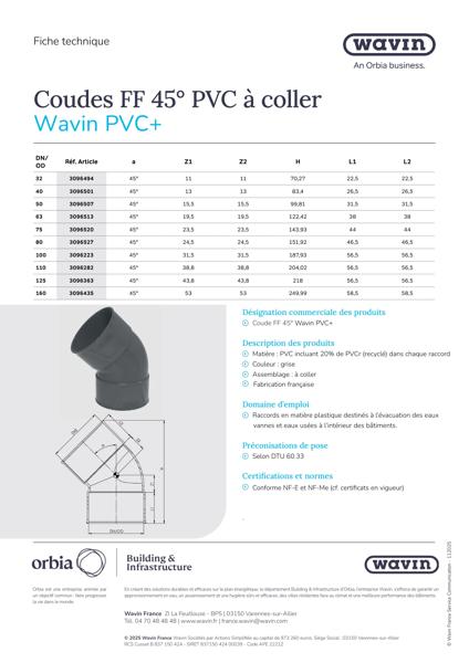 Fiche technique Coudes FF 45 PVC+