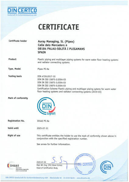 PE-XA DIN CERTCO EN ISO 15875 31.07.2025