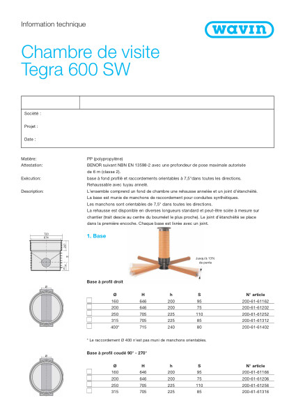 Fiche technique Chambre de visite Tegra 600 SW