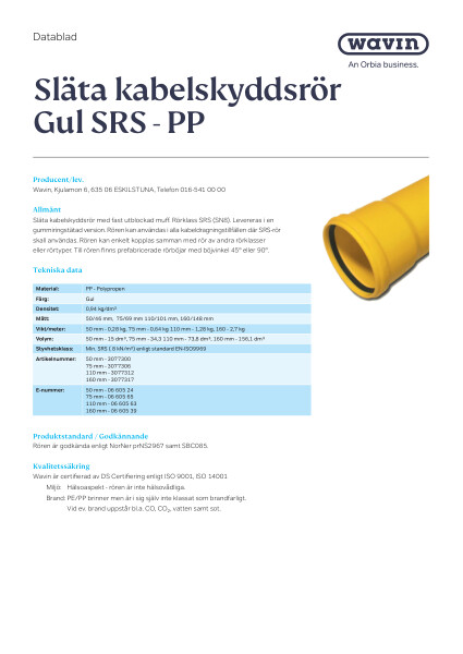 Wavin Kabelrör PP SRS 6m Gul