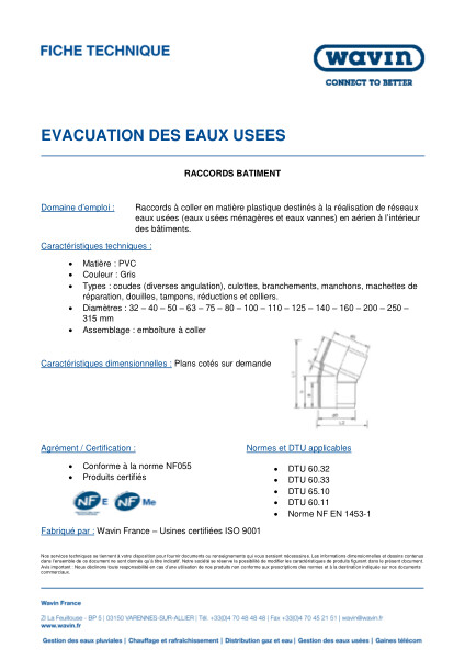Fiche technique - Raccords Bâtiment