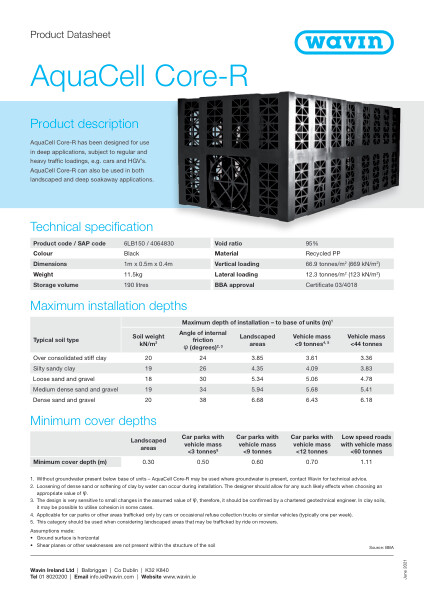 Data sheet - AquaCell Core-R