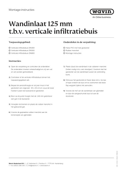 Montage-instructies Wandinlaat 125 mm t.b.v. verticale infiltratiebuis