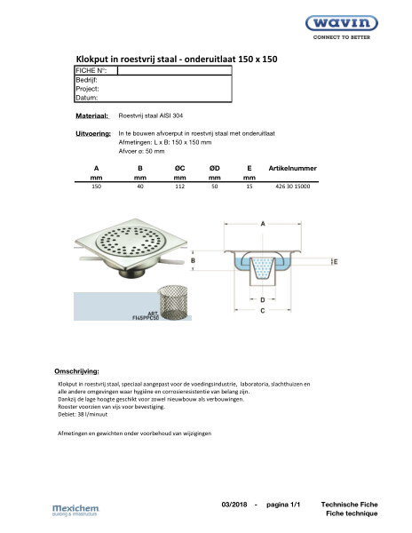 Klokput in roestvrij staal - onderuitlaat / siphon de cour en inox sortie verticale 150x150 