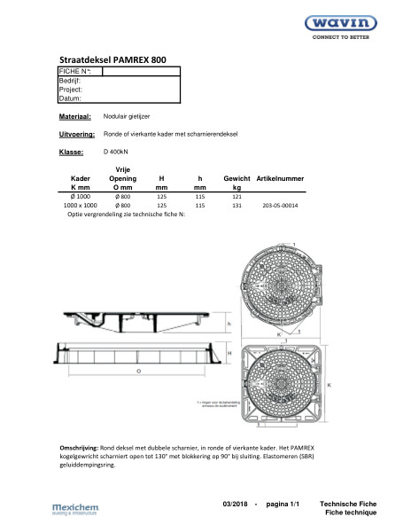straatdeksel / couvercle de chaussée PAMREX 800 D=400kN