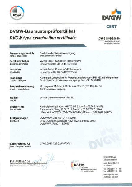 DVGW Zertifikat SafeTech ab 250mm