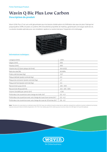 Datasheet Wavin Q-Bic Plus LC FR