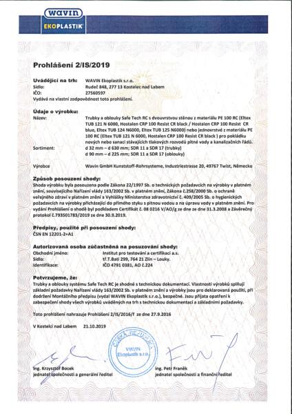 Prohlášení SafeTech RC - voda a kanalizace 