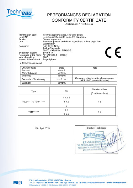 DOP EN - 4-2015-2a - Grease separators TechneauSphere range