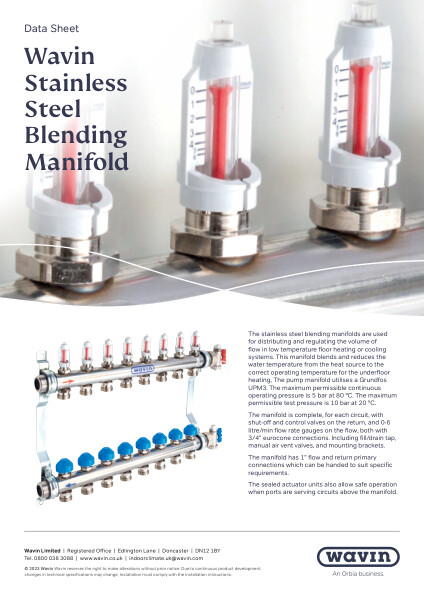 Wavin Comfia Stainless Steel Blending Manifold Data Sheet