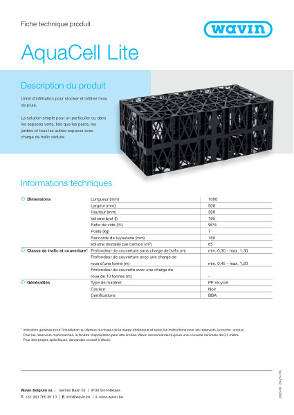 Fiche technique produit AquaCell Lite