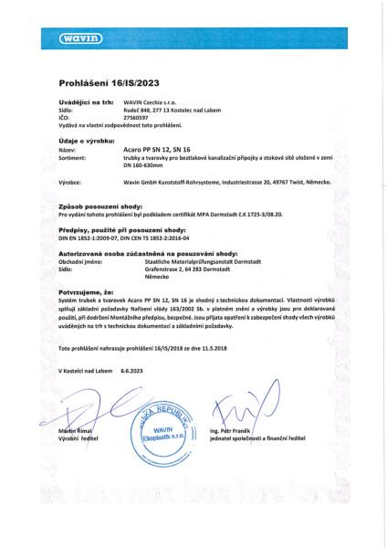 Prohlášení - Acaro PP SN 12