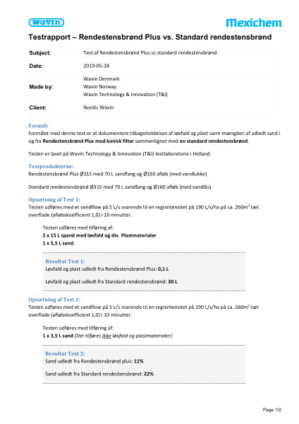 Testrapport - Rendestensbrønd Plus vs. standard rendestensbrønd