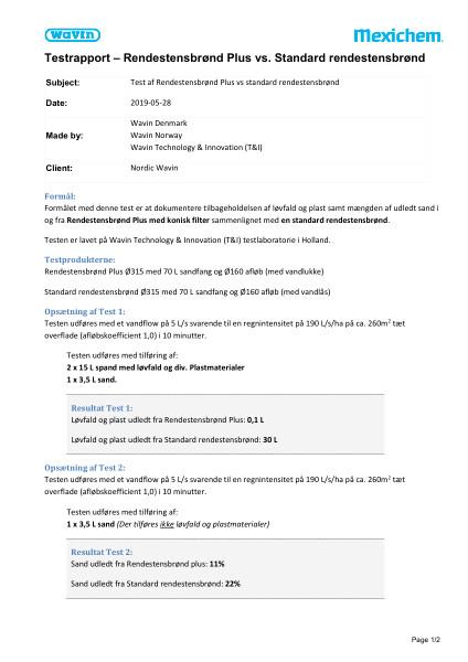 Testrapport - Rendestensbrønd Plus vs. standard rendestensbrønd