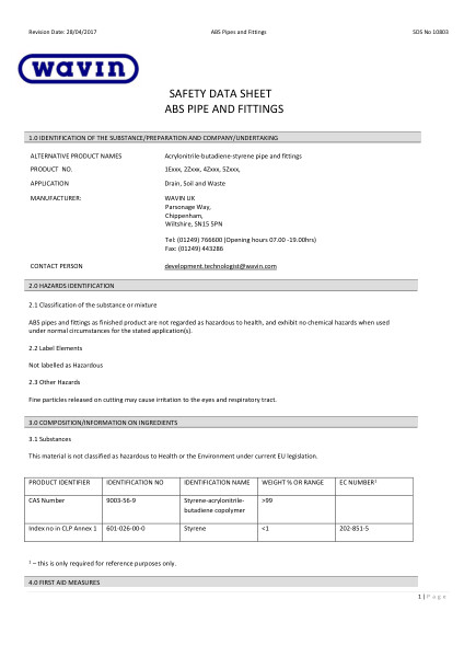 MSDS - ABS products