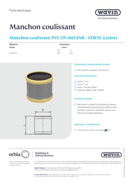 Fiche technique Manchon coulissant - 3024539