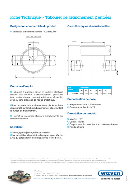 Fiche technique - Tabouret de branchement 2 entrées 400/3x160 90°