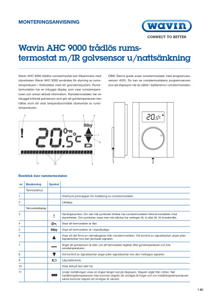 Monteringsanvisning Trådlös rumstermostat med golvsensor