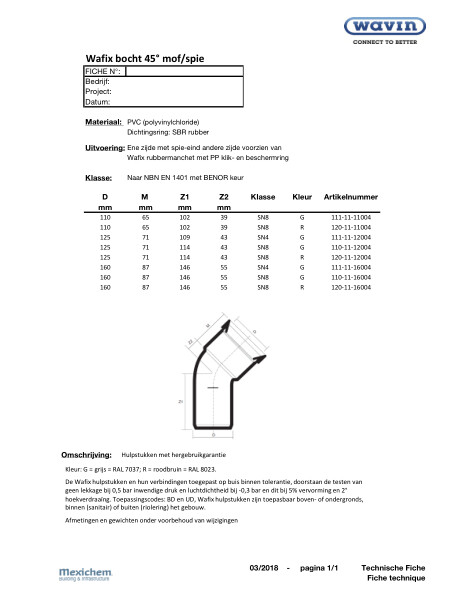 PVC bocht 45°MS - Coude 45° FM