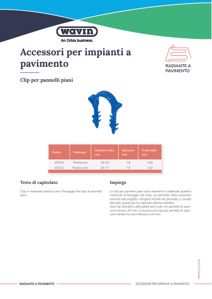 Scheda tecnica accessori per impianti a pavimento radiante