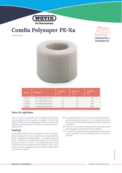 Scheda tecnica Comfia Polysuper PE-Xa