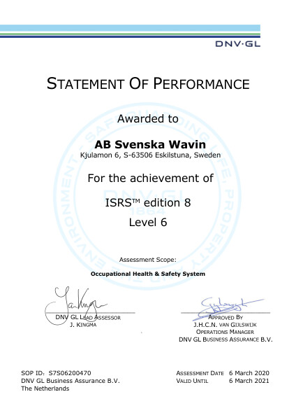 ISRS Statement of Performance - AB Svenska Wavin