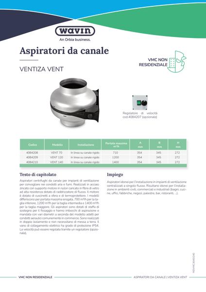 Scheda tecnica Wavin Ventiza VENT