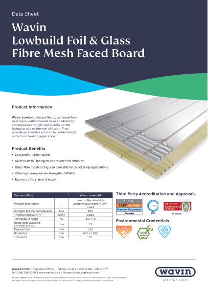 Wavin Comfia Foil-faced Panels Data Sheet