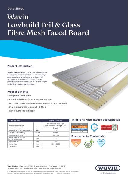 Wavin Comfia Foil-faced Panels Data Sheet