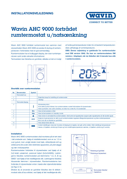 Wavin AHC 9000 fortrådet rumtermostat u/natsænkning